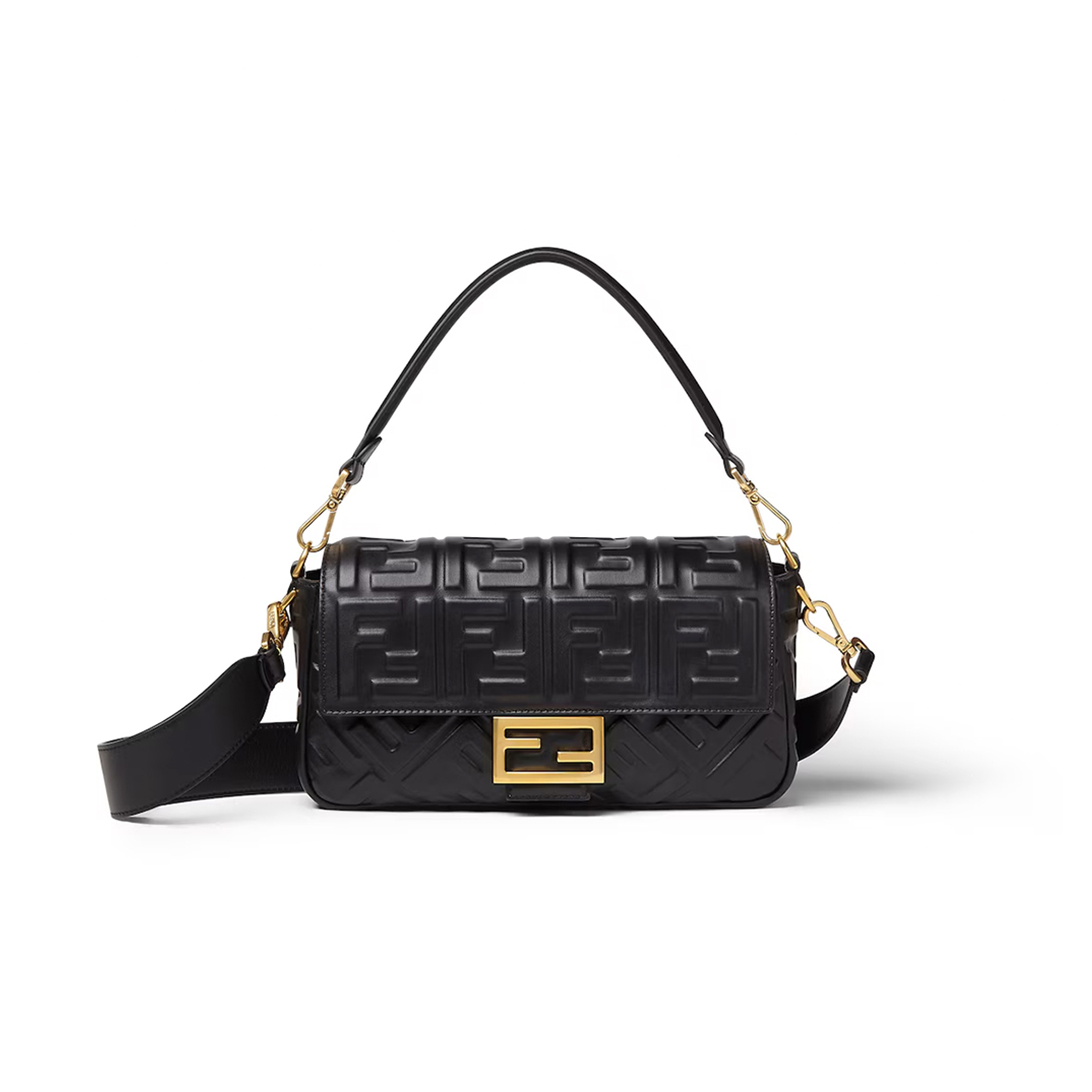 FENDI BAGUETTE BLACK LEATHER BAG 8BR600AT57F15ZW (27*15*6cm)